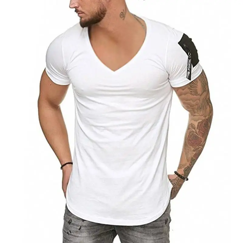 

2021 New Summer Zipper Short Sleeved Men T Shirt Casual V Neck Fashion Tshirt Male Fitness Streetwear Tees Tops US Size M-3XL