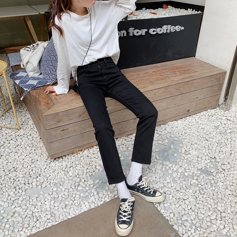 

DD088 Cropped jeans children's new high-waisted slim loose straight-leg jeans