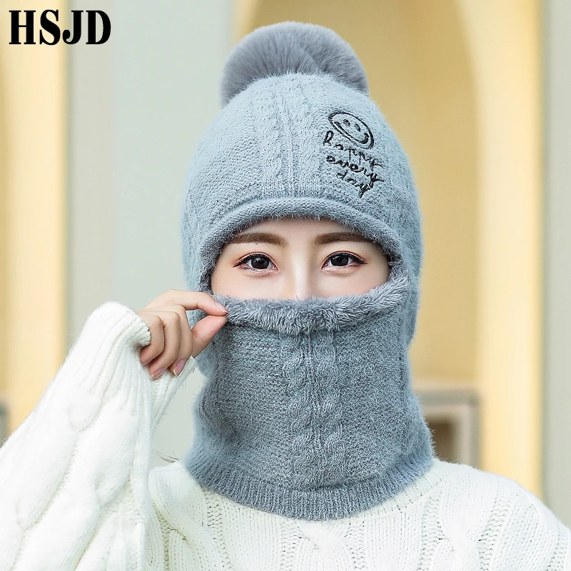 Women Winter Cashmere Balaclava Mask Knitted Hats Cute Smiling Face Knit Thick Skullies Beanie Warm Hat Outdoor Female Snow Cap |