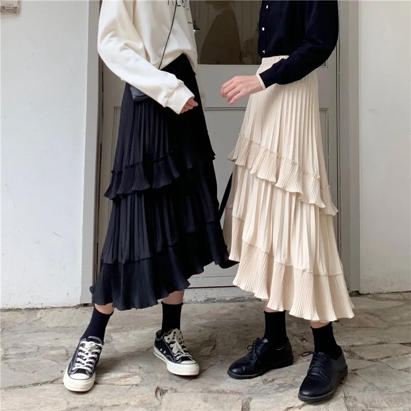 

faldas mujer moda high waist skirt sweet style trumpet mermaid ruffles knee-length empire Women's Clothing patchwork Female