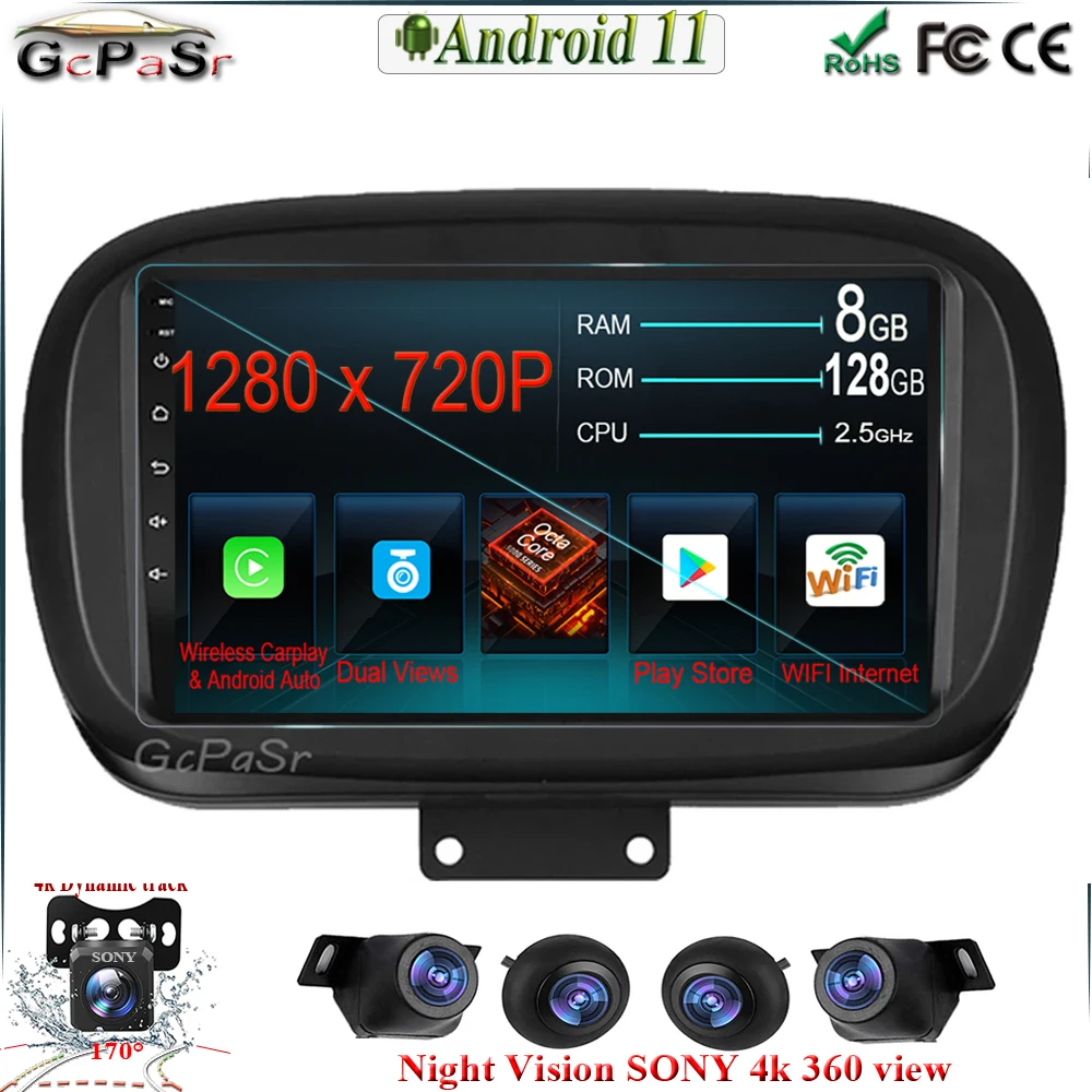 Автомобильный радиоприемник 9 ɺndroid 11 для Fiat 500X 2014 - 2020 мультимедийный