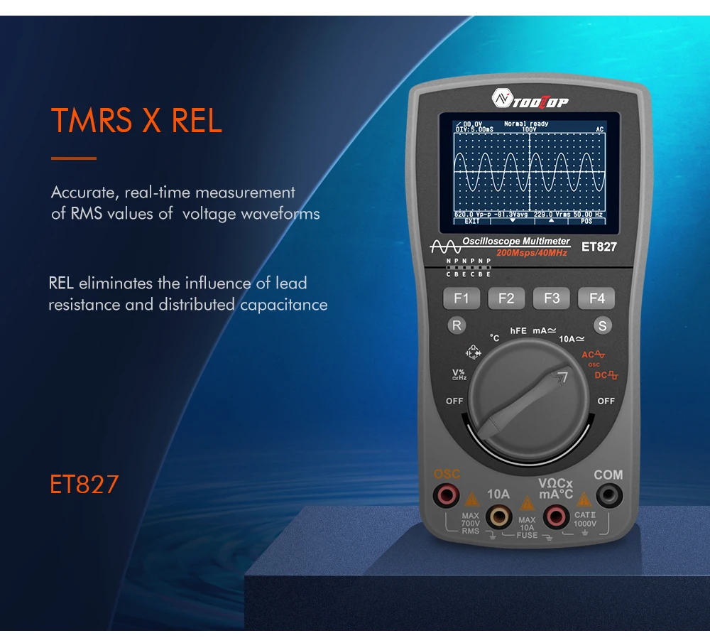 ET827 2 в 1 цифровой мультиметр осциллограф точно 100 наборов данных 40 МГц 200msps для