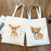 cute puppy printing reusable shopping bag women canvas handbag tote bags cartoon bolsa de compras kawaii shopper shoulder bags