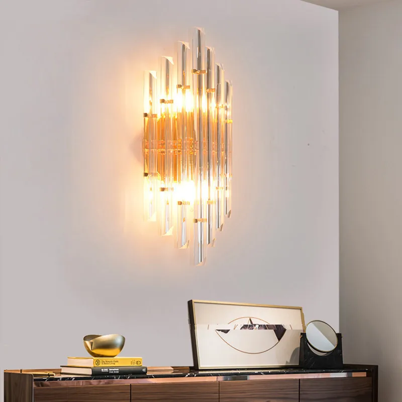 

Современная американская роскошная хрустальная настенная лампа, простой прикроватный светильник для гостиной, спальни, декоративное домашнее настенное бра светильник, светильник