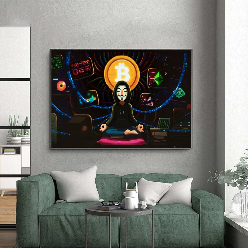 Хакер медитация абстрактная Биткоин Картина на холсте современный поп настенный