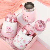 boxi cute stainless steel thermal bottle for girls portable cartoon sequin belly cup with rope outdoor sports thermos mug 300 ml