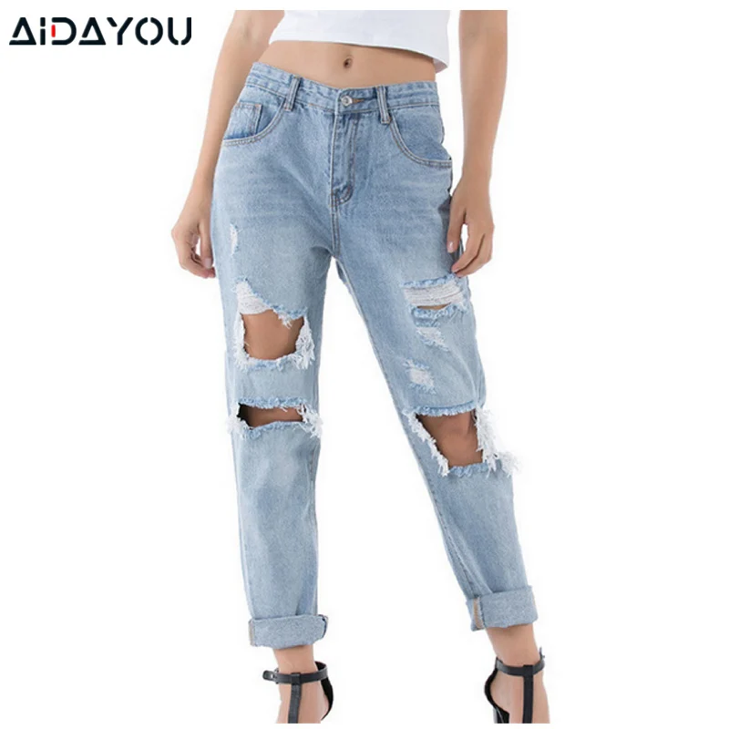 

Джинсы женские рваные, с высокой талией, широкие, ouc476