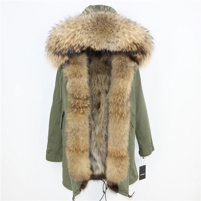 green natural E Женская парка на натуральном меху OFTBUY, черное пальто с натуральным лисьим мехом, с капюшоном с отделкой из меха енота, толстая теплая уличная одежда, зима - Цвет: green natural E