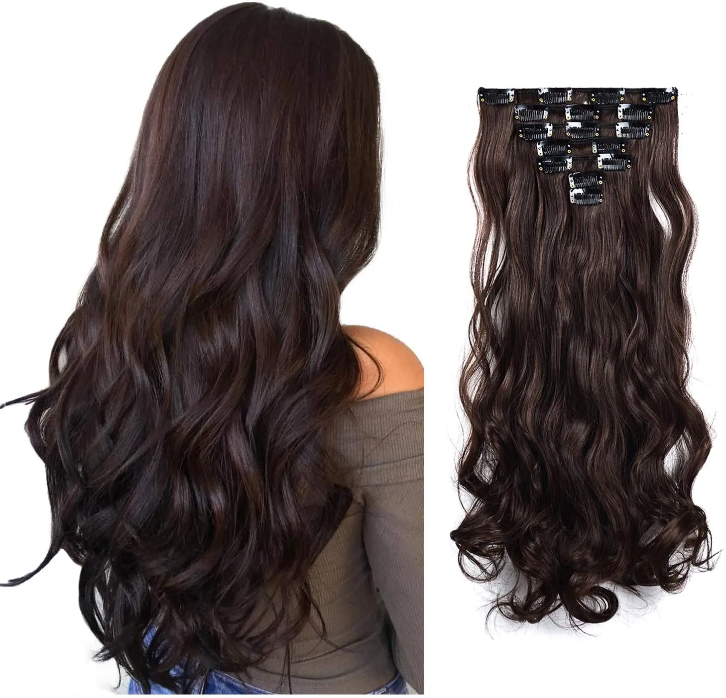 

Synthetic Clip On Hair Extension 7Pcs/Set 22" 140G Straight Hairpiece Curly 16 Clip In Hair Ombre Heat Resistant Fiber