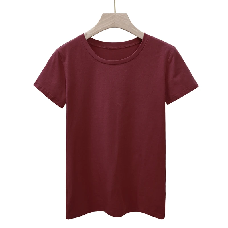 2020 летняя хлопковая футболка Женская свободная Стильная однотонная Женский Топ