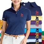 Рубашка-поло женская с коротким рукавом, брендовая Повседневная приталенная, 2021 хлопок, топ, лето 100%