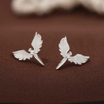 

S925 Sterling Silver Goddess Angel Wing Earrings Female Simple Personality Design Niche Earrings 2020 New Tide RH-0156