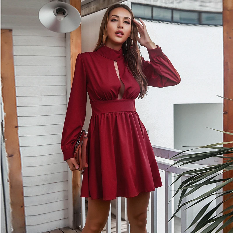 

Платье-трапеция Плиссированное женское, с высокой талией, с длинным рукавом, праздвечерние чное, элегантное, Осеннее