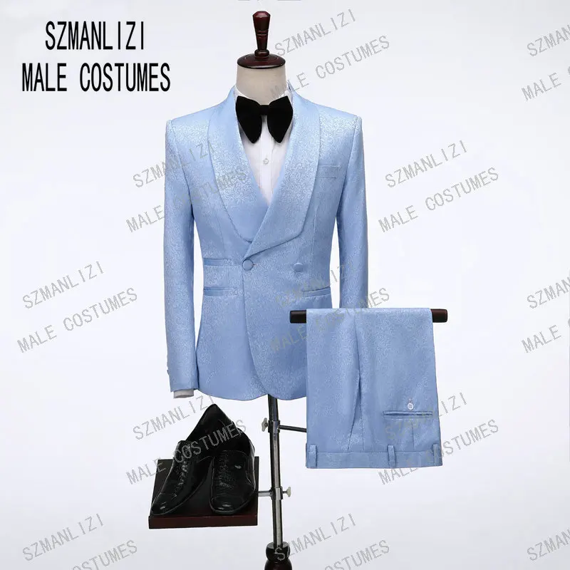 jacket and pants Новейший дизайн пальто брюки Тонкий блестящий серебряный курительный пиджак итальянский смокинг платье двубортные мужские свадебные костюмы жениха - Цвет: jacket and pants