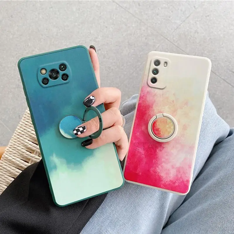 watercolor square car magnetic ring holder phone case for xiaomi mi poco x3 pro x 3 nfc f3 5g m3 silicone stand cover poko x3pro free global shipping