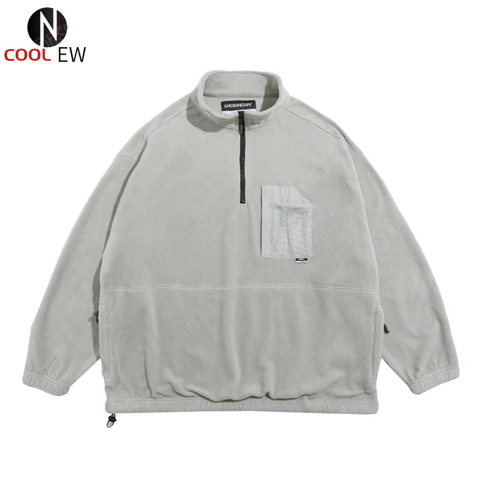 

Свитшот мужской флисовый в стиле пэчворк, повседневный Свободный пуловер на молнии с длинным рукавом и воротником-стойкой, осень