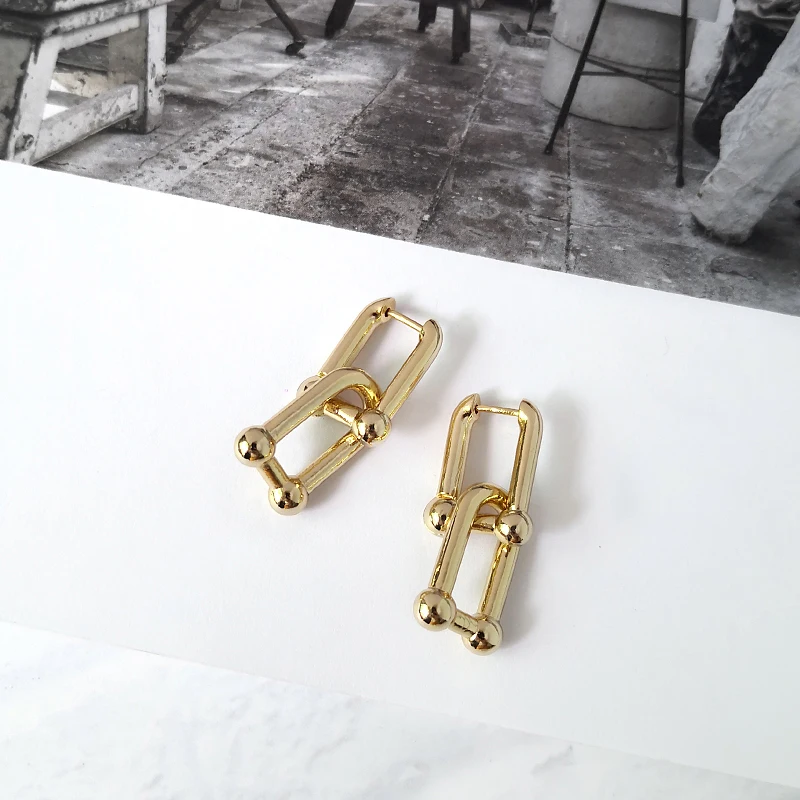 gold GHIDBK, маленькие золотые серебряные одноцветные овальные серьги-кольца, модные массивные серьги ручной работы, женские минималистичные повседневные серьги - Окраска металла: gold