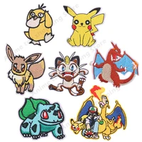 a set pokemon clothes patch pikachu cloth stickers sew on embroidery patches applique iron on clothing cartoon diy garment decor