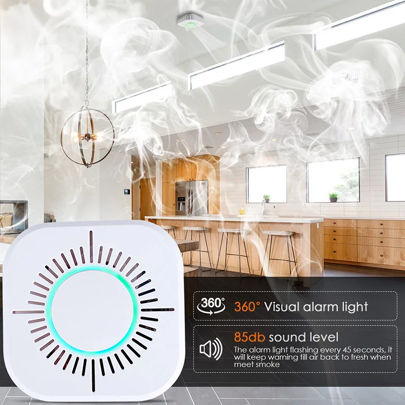 

433MHz Wireless Smoke Detector Independent Fire Alarm Sensor 360 Degrees Indoor Home Safety Garden Security Smoke Alarm
