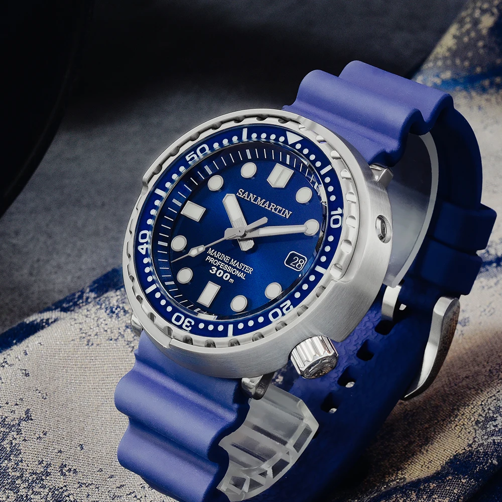 Мужские автоматические механические часы San Martin Tuna Diver из нержавеющей стали с