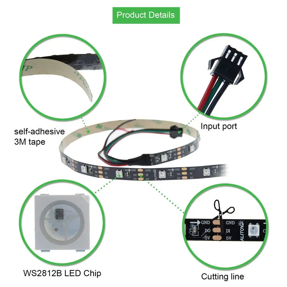 DC 5V LED Strip RGB WS2812B WS2811 30led/m 60led/m 5 V WS2811Waterproof IP67 IP20 PCB black / white intelligent | Лампы и освещение