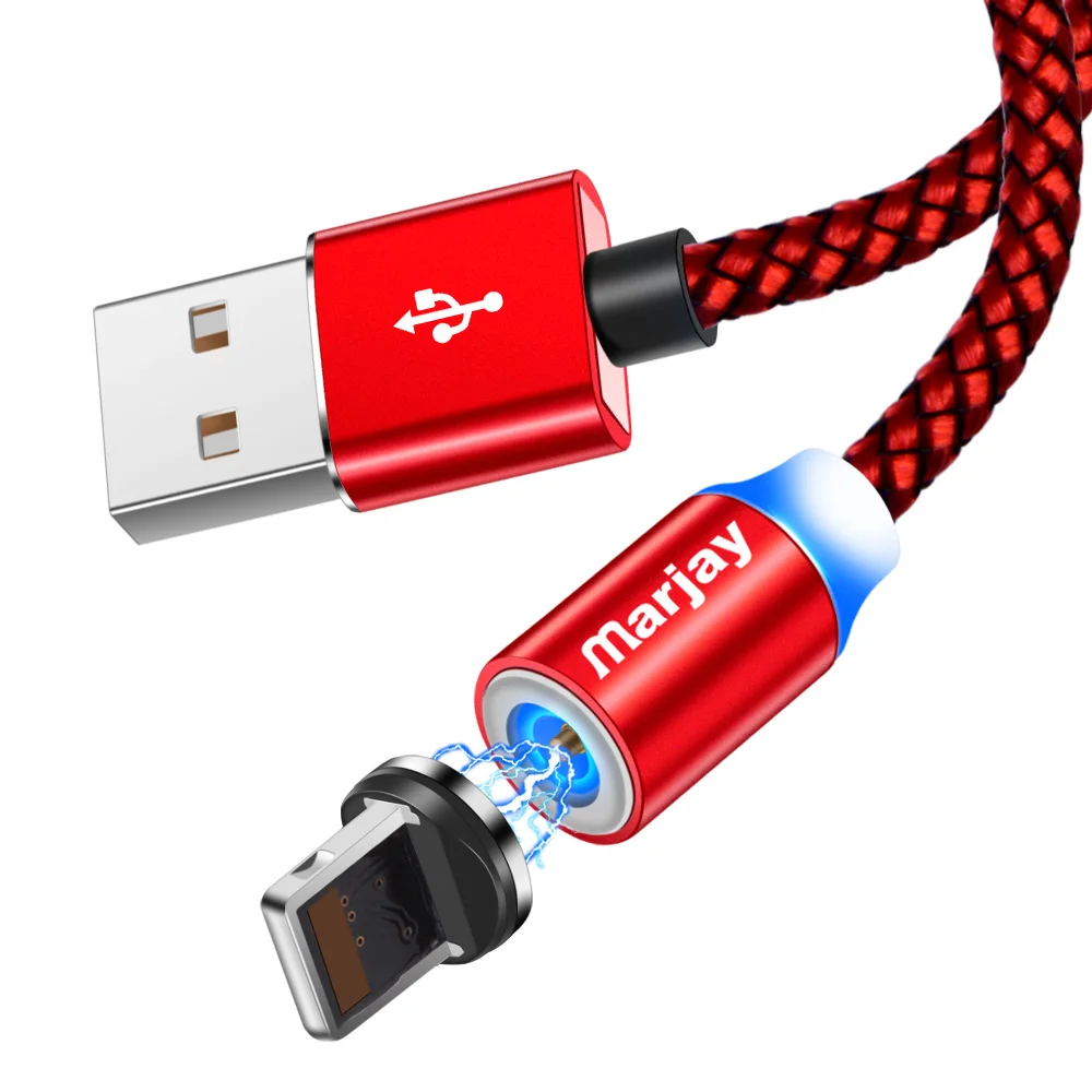 Red For IOS Marjay Магнитный зарядный кабель светодиодный Micro usb type C Магнитный usb зарядный кабель для iphone X 7 8 6 Xs Max XR samsung S9 зарядное устройство - Цвет: Red For IOS