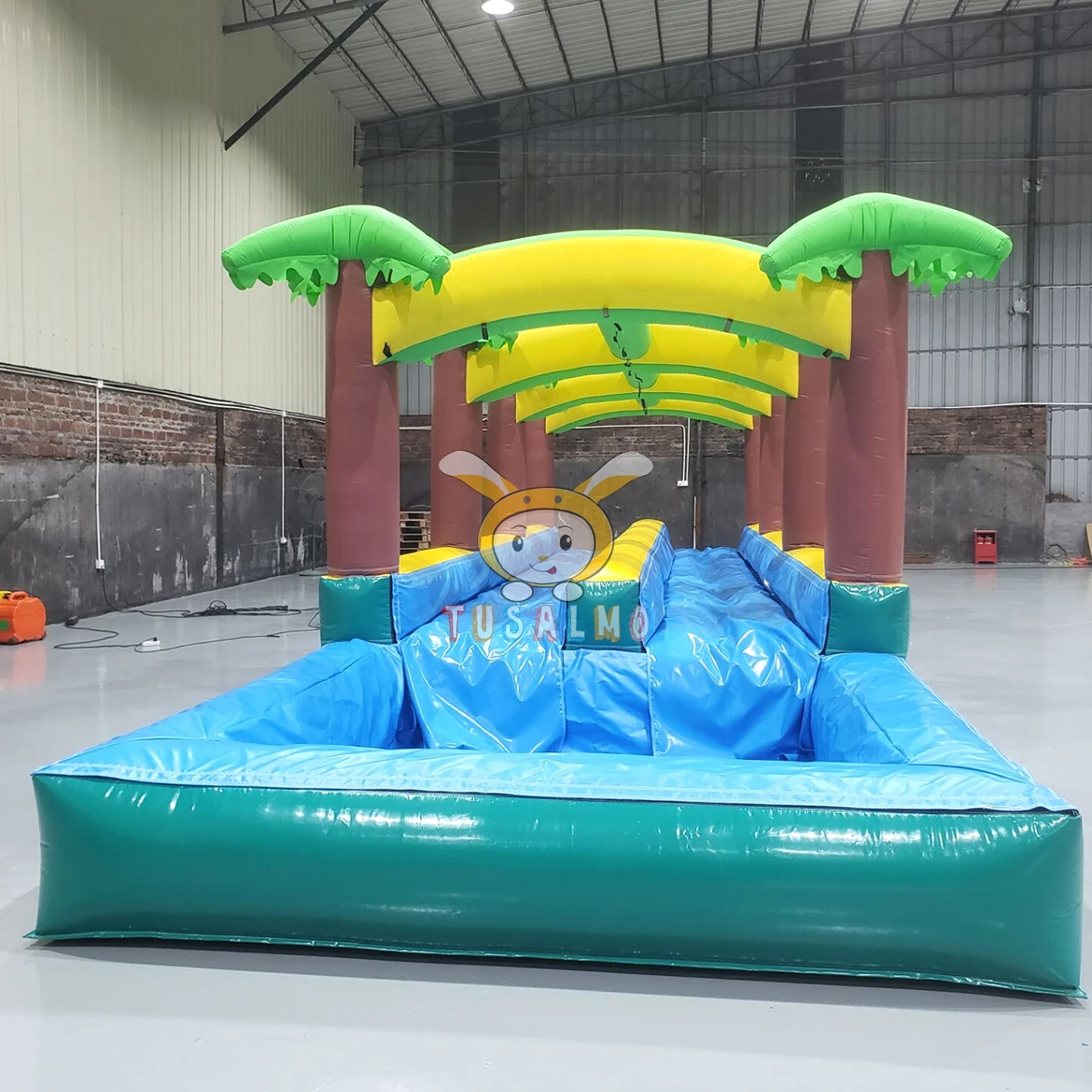 

Nathaniel 10m Inflatable Double Lane Slide High Quality Inflatable Slip n Slide Pool With Palm Tree