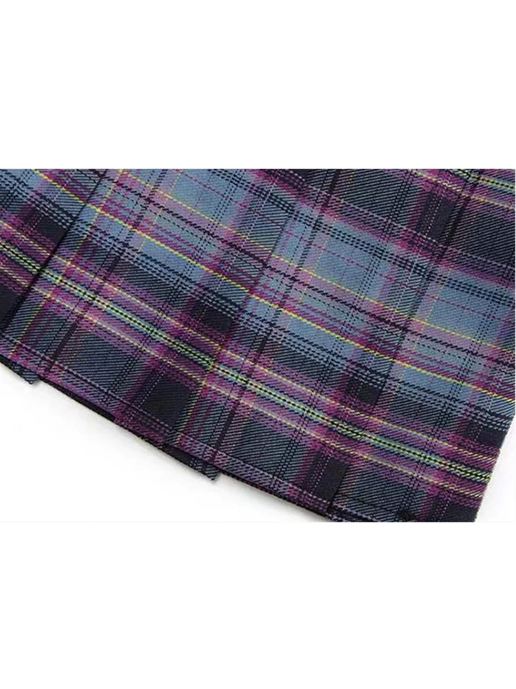 Фиолетовая клетчатая плиссированная юбка Y2K в стиле Харадзюку для девочек милые