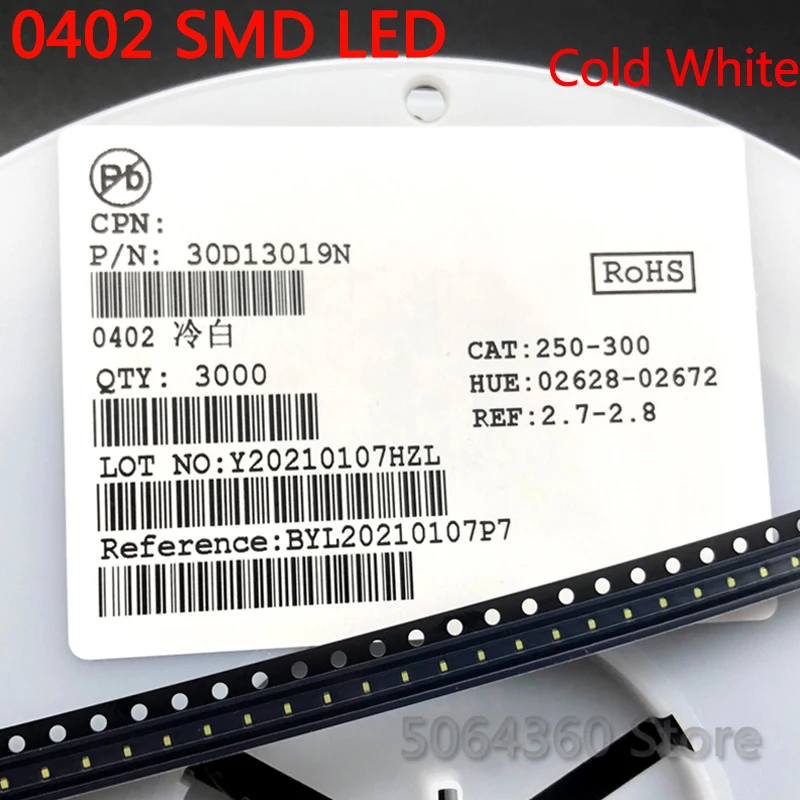 1000 шт. 0402 SMD светодиодный холодный белый излучающая Диодная лампочка чип