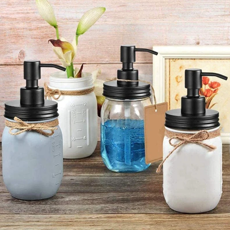 

4 Pack Mason Jar Soap Dispenser Lids with Pumps,Lotion Soap Dispenser Lids for 16 Oz 4 Cleaner Brushes Included