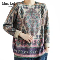 max lulu autumn new vintage printed sweater 2021 women casual loose pullovers punk long sleeve jumpers o neck knitted clothing