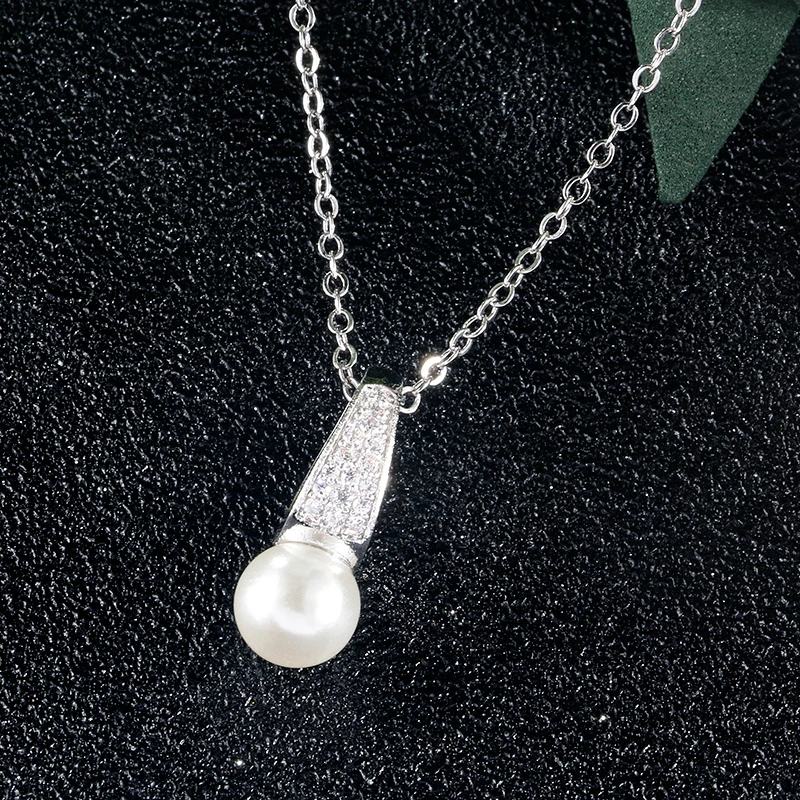 

Fashion Tiny CZ Zircon Pave & Round Simulated Pearl Necklace for Women Newly Issued Wedding Jewelry