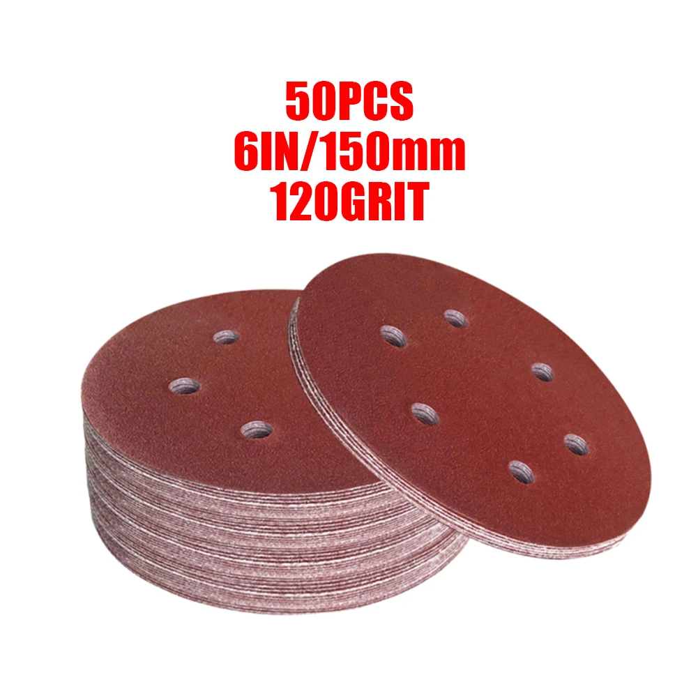 

50Pcs Sandpaper 6 Holes Round Shape Grinding Sanding Discs Hook Loop Sandpaper Pad 120grit Grinding Accessories