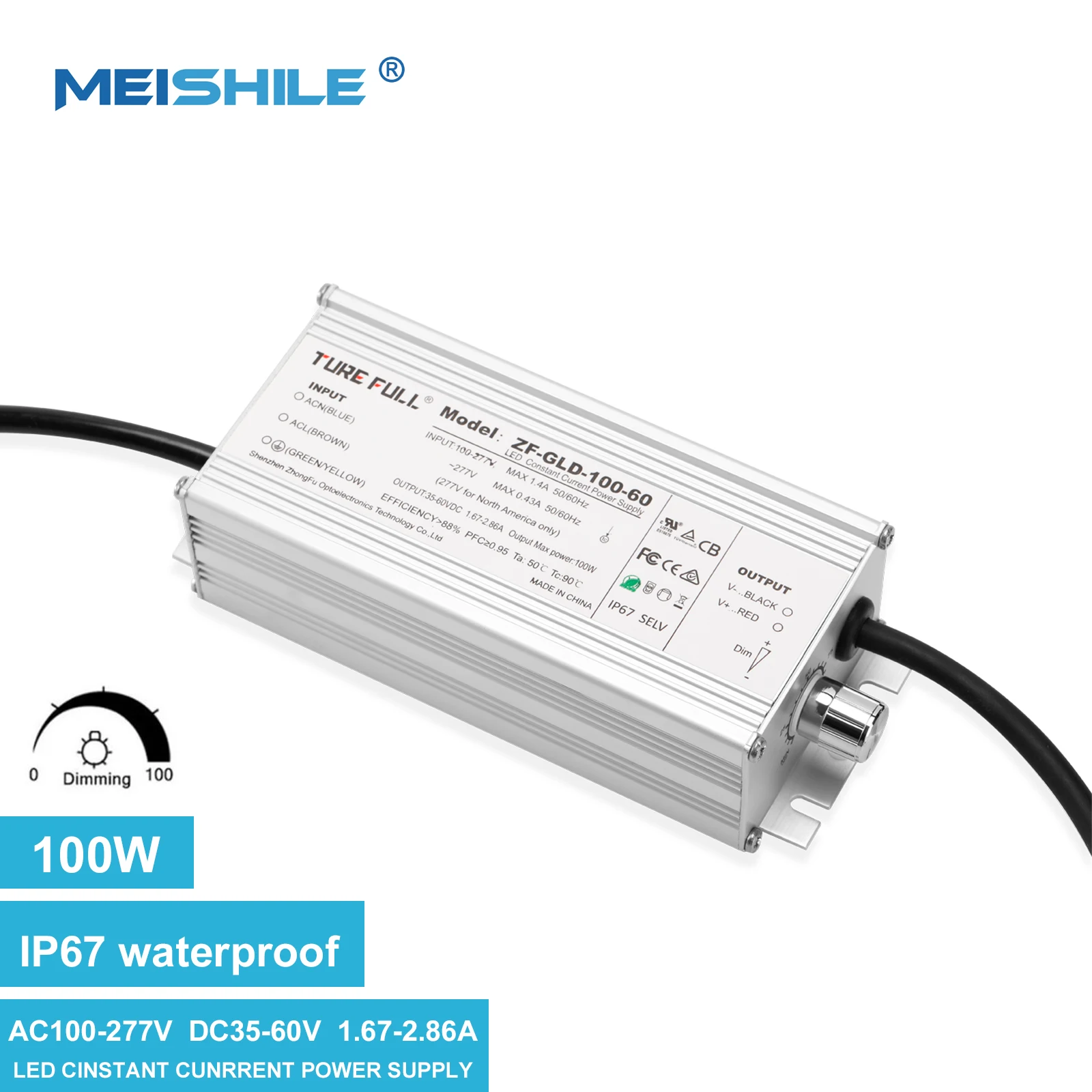 

Блок питания с регулировкой яркости 100 Вт, постоянный ток 35-60 в, 1,7-а, светодиодный драйвер, адаптер питания IP67, фотолампа для освещения