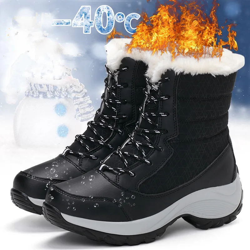 

Winter Snow Boots Women Non-slip Black Keep Warm Ankle Boots for Woman Platform Waterproof Shoe Plus Size Thigh High Boots Botas