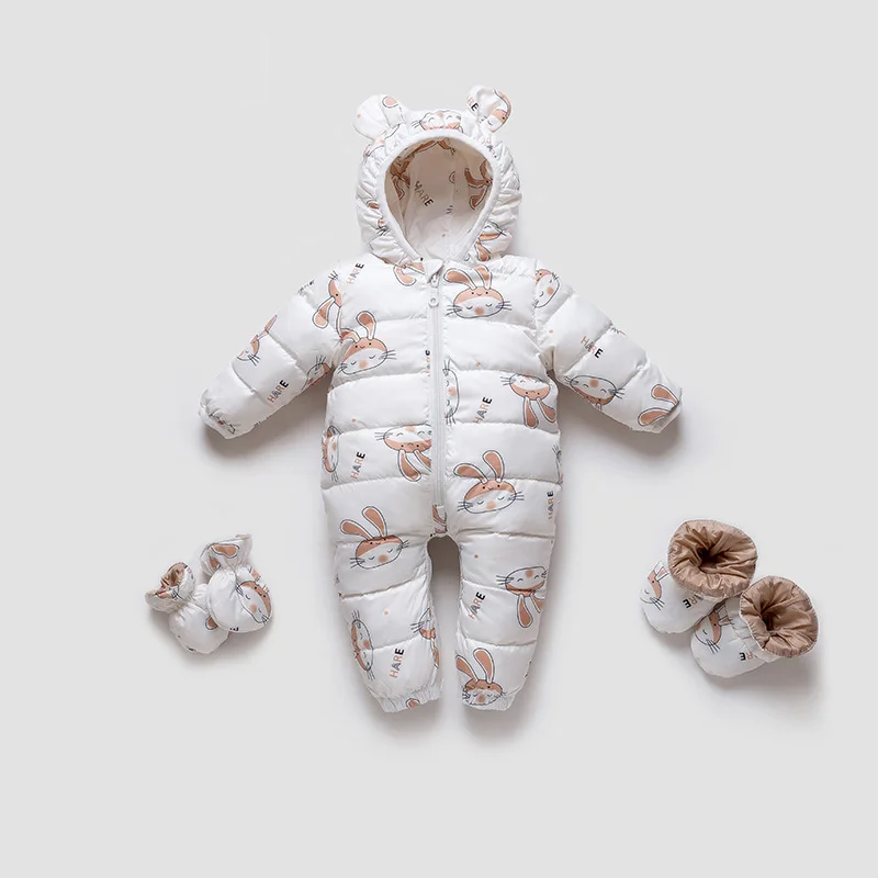 

Baby Down Jumpsuit Baby Winter Newborn Thick Down Jacket Kid Floral Print Warm Romper