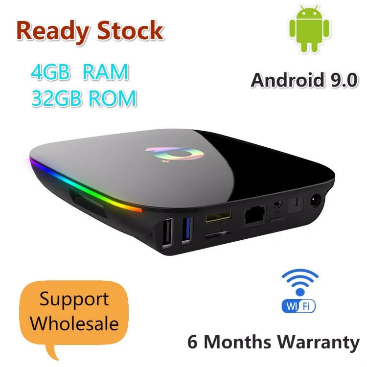Смарт ТВ бокс Skywoods Q Plus Android 9 0 4 Гб ОЗУ 32 ГБ/64 ПЗУ четырехъядерный H.265 USB3.0 2 4G WiFi