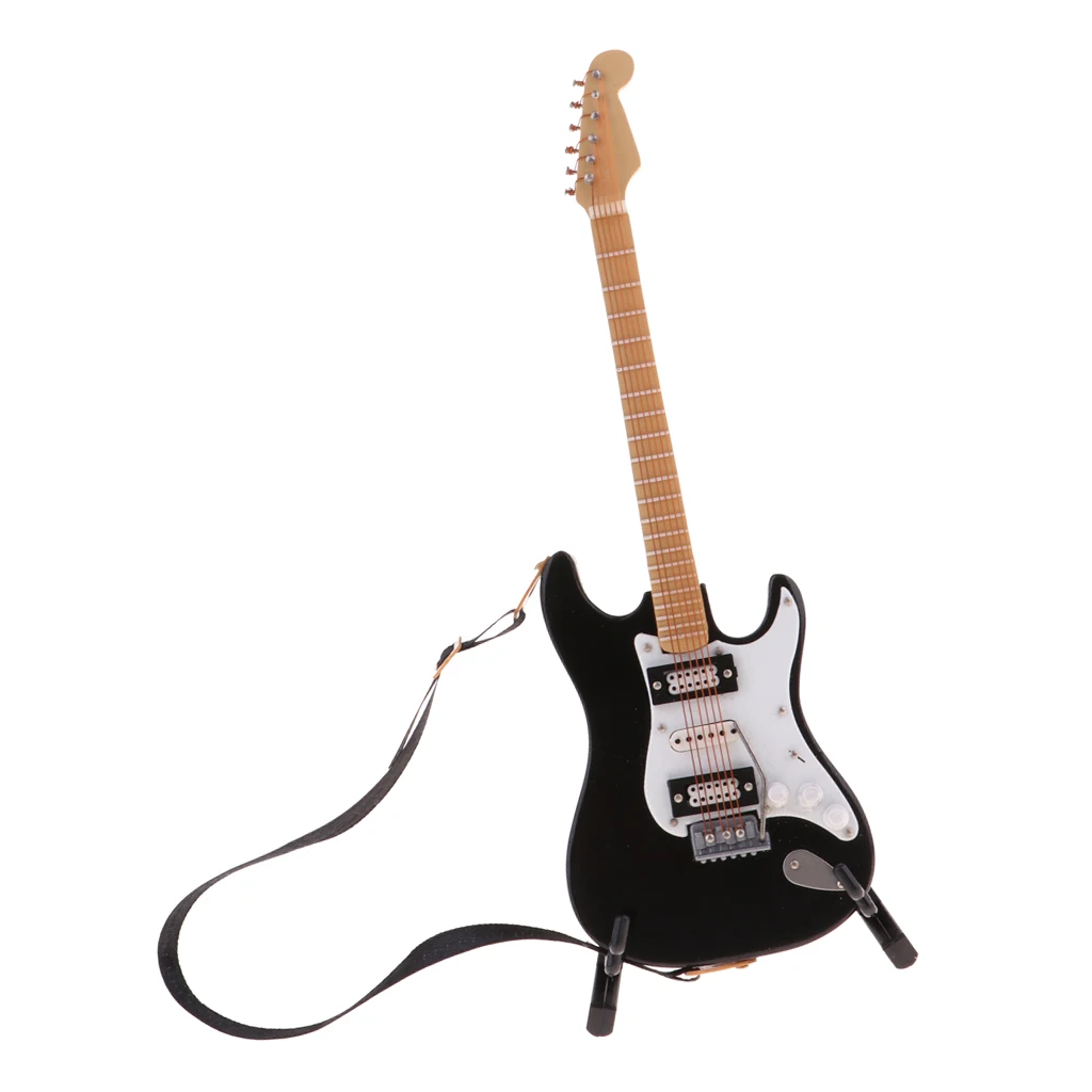 

1/6 Stylish Miniature Guitar Toy Wooden Musical Instruments Model With Stand