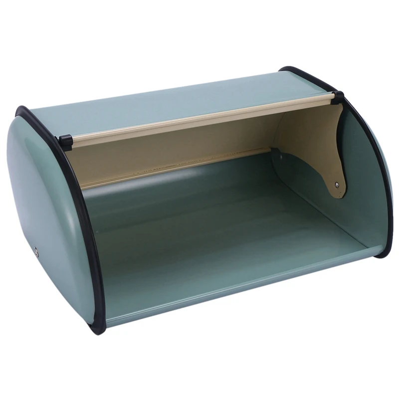 

2 Pcs French Vintage Bread Box Storage Bin Rollup Top Light Coated Bread Iron Snack Boxes Blue-Green & Red