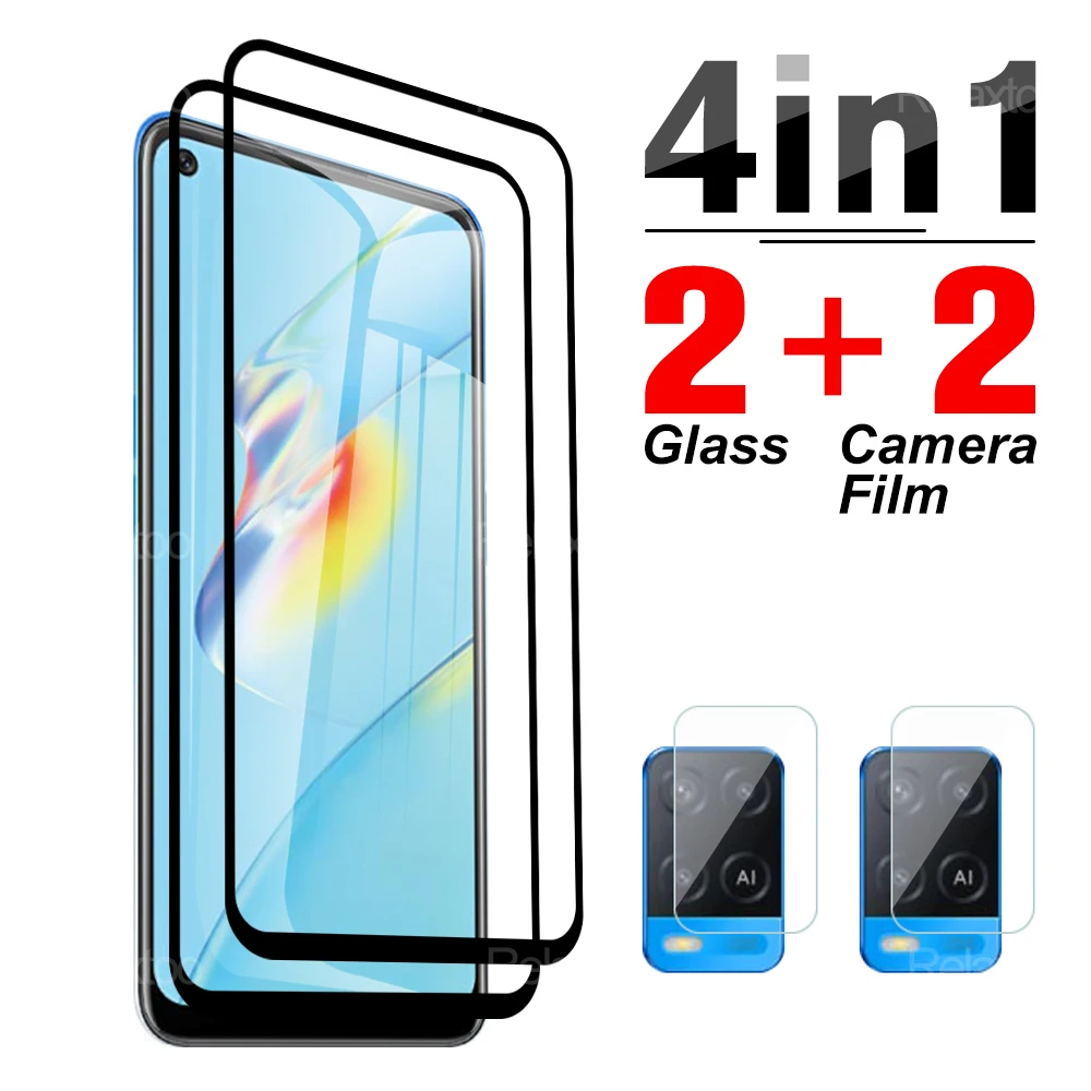 

4IN1 Screen Protector Tempered Glass Camera For OPPO A54 4G 5G A5S A7 OPO A 54 Lens Soft HD Protective Film On For 6.51" CPH2239