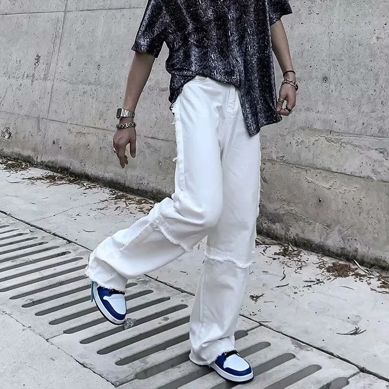 Spring Summer White Baggy Jeans Men Fashion Retro Wide-leg Jeans Mens Streetwear Loose Hip-hop Straight Denim Trousers Men S-3XL