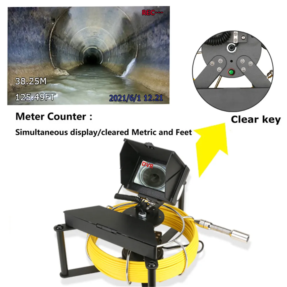 

Sewer Pipe Inspection Camera with Meter Counter 16GB DVR Sewer Drain Industrial Endoscope IP68 4.3inch IPS Color Monitor