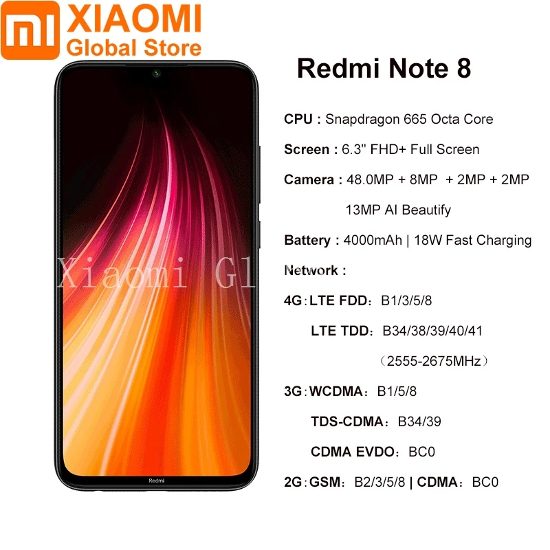 CN версия Xiaomi Note 8 6 ГБ ОЗУ 64 Гб ПЗУ мобильный телефон Snapdragon 665 быстрая зарядка
