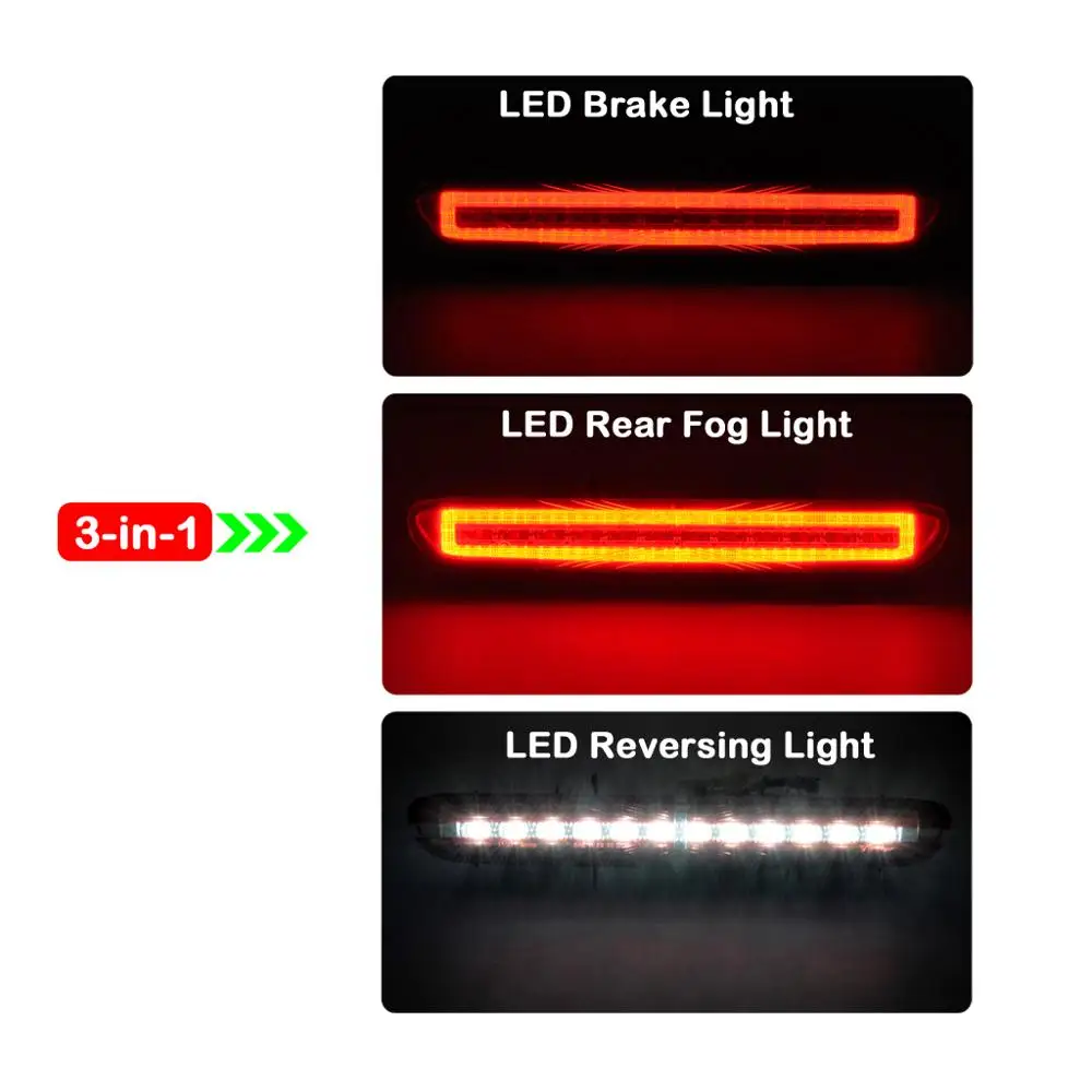 

For Mini R56 LCI R57 LCI R58 R59 Red Lens 3-In-1 LED Rear Yellow Fog Light Red Brake Lamp White Reversing Lights