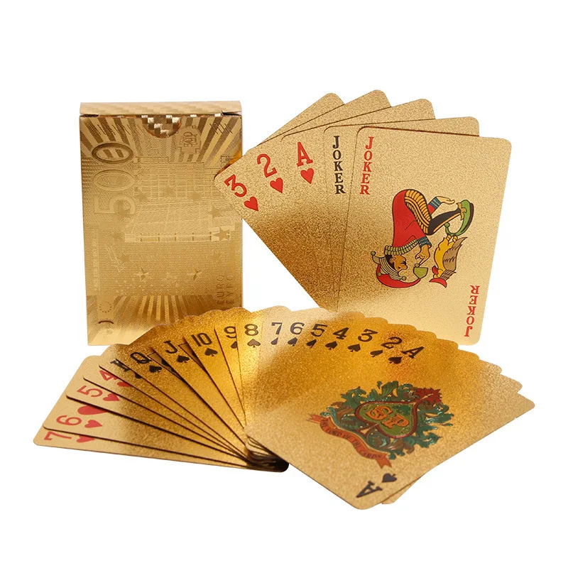 

2021 Creative Fun Gold Foil Poker Tuhao Gold PVC New Year Poker Waterproof Plastic Scrub Poker