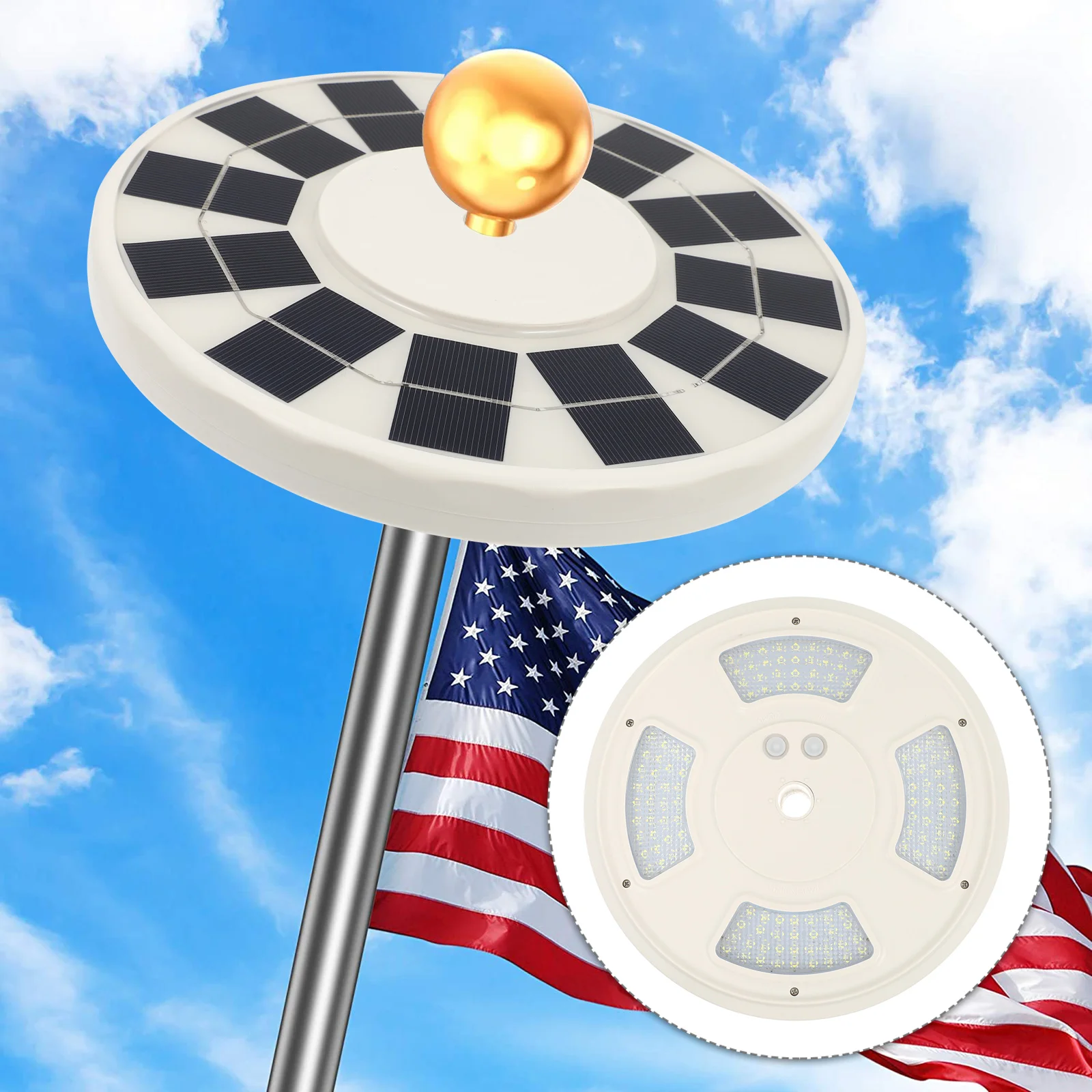 

1Pc 128LED Solar Flag Pole Light Practical Outdoor Yard Light Lamp (White)