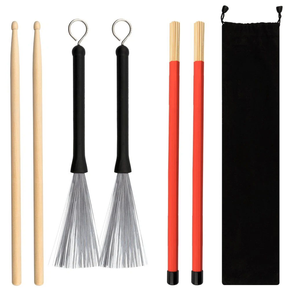 

Drumstick Set Retractable Wire Drum Brush Professional Bundle Drum Stick Percussion Drum Waterproof Bag Accessories 7PCS Drum