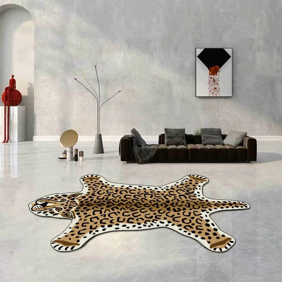 Tiger Pattern Carpet For Living Room Faux Fur Rug Leopard Lion Imitation Animal Skin No-Slip Mat Bedroom Decor Bedside Floor Mat