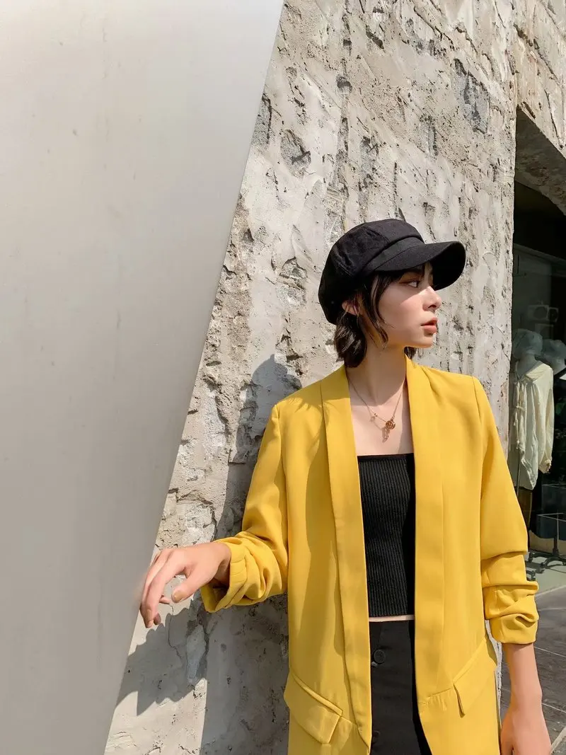 

2021 Za Shawl Collar Elegant Office Ladies Workwear Blazer Long Sleeve Regular Fit Minimalist 2021 Women Autumn Blazer 3 Colors