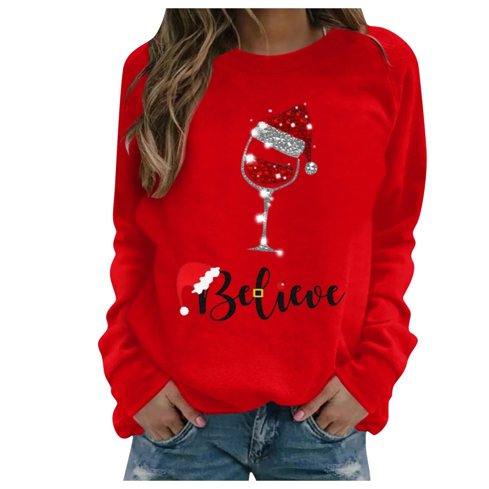 Women's Chirstmas Pullover Kawaii Santa Claus Print Long-sleeved Mulheres Sweetshirts Casual Festive Retro Sweater Pullovers